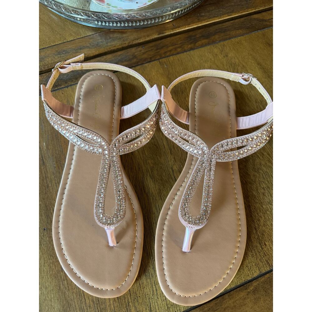 Jessica Carlyle Rose Gold Rhinestone Flat Sandals Women’s Size 10 - Picture 2 of 8